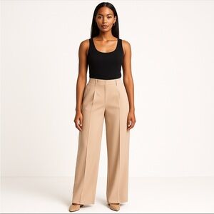 Carole Wren Womens Dress Pant Tan Poly Spandex Wide Leg Zip&hook Pleated SZ 12